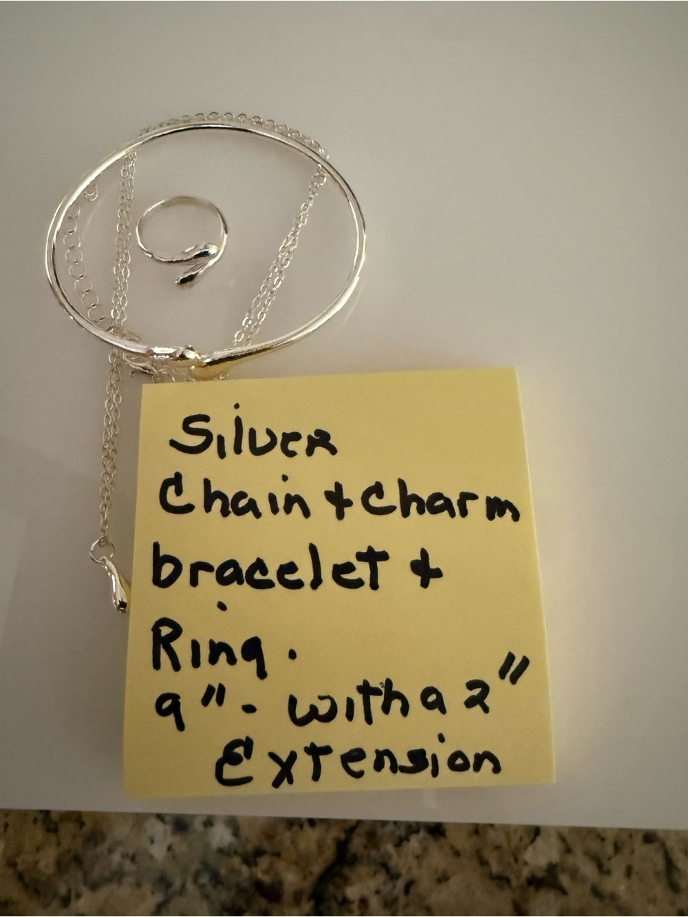 Source Unknown Silver Charm Bracelet and Ring Set - Silver